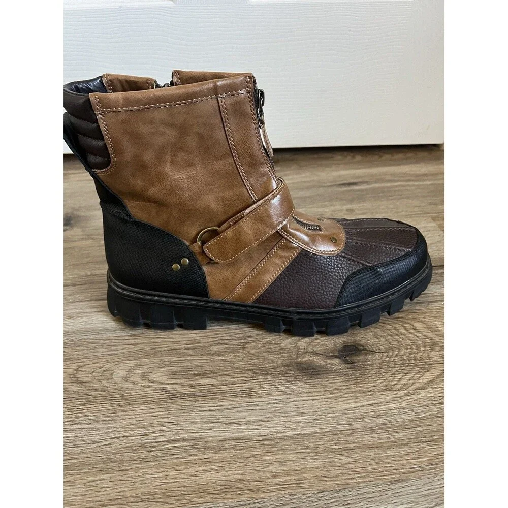 Day Five Casual Lace Brown Black Leather Zip Strap Boots Round Toe Size 12 M